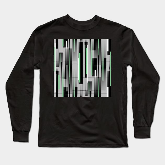 Off The Grid Green - Abstract Geometric Painting Long Sleeve T-Shirt by MellowCat